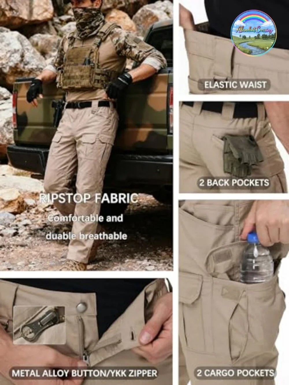 Men's Tactical Cargo Pants Ripstop Water Resistant Stretch Hiking Pants